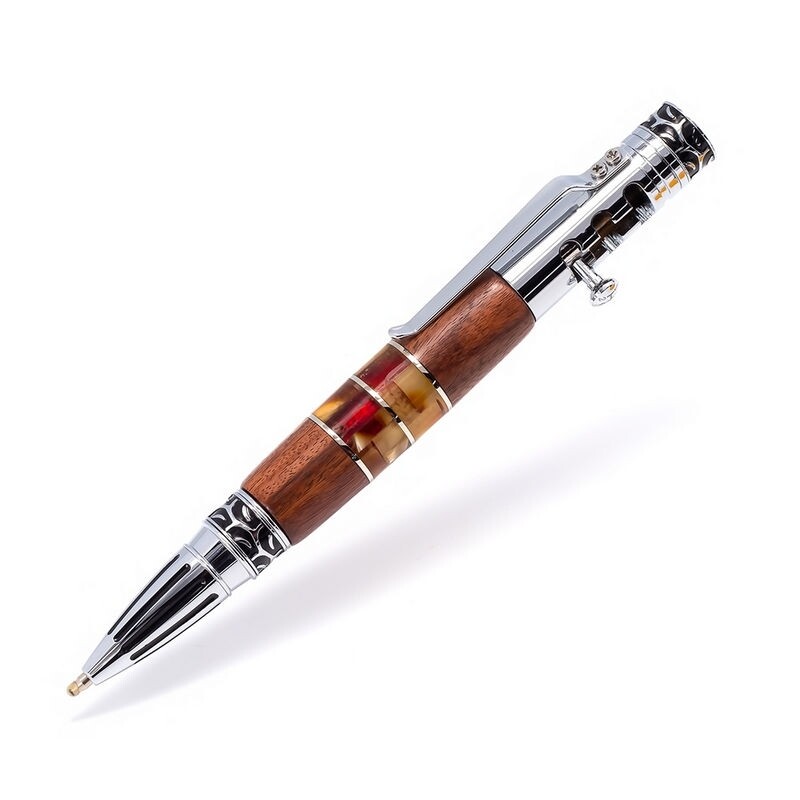 Детализированная мужская ручка из палисандра и натурального янтаря "Драйвер"