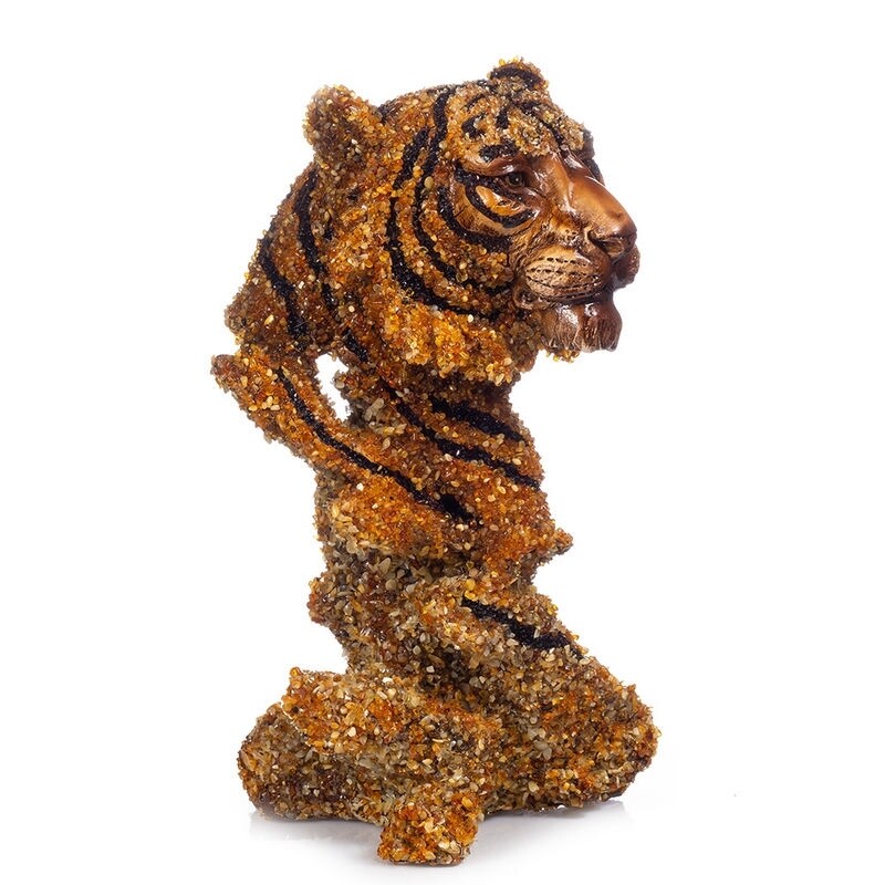 Сувенирная фигурка тигра, украшенная натуральным камнем янтарем