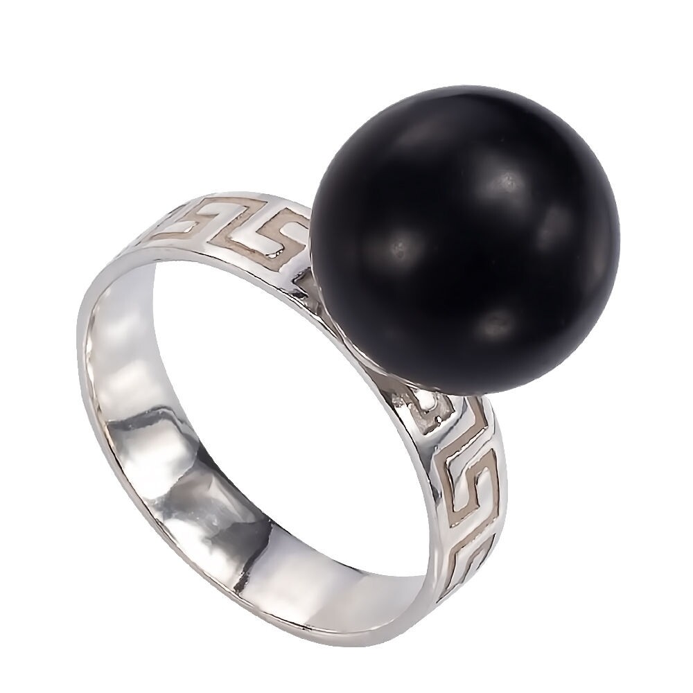 Оригинальное серебряное кольцо с черным матовым янтарем "Македония"