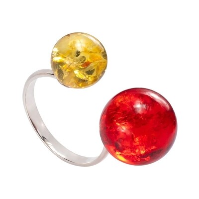 Серебряное кольцо с красным и лимонным янтарем 