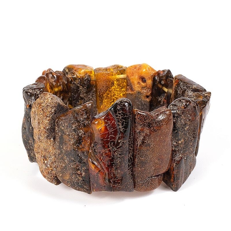 Лечебный браслет "Массаи" из фактурных пластин необработанного натурального янтаря