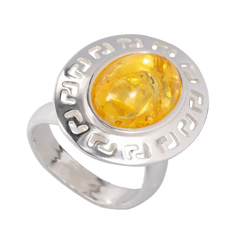 Крупное серебряное кольцо с натуральным лимонным янтарем "Македония"