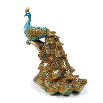 Сувенир, украшенный натуральным янтарём и кристаллами "Королевский павлин"