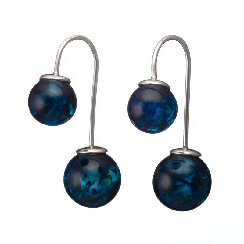 Серебрянные серьги-пусеты с натуральным голубым янтарем