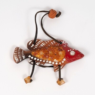 сувенир Рыбка с натуральным янтарём ручной работы