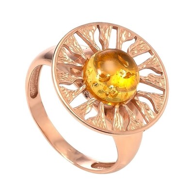 Позолоченное кольцо с натуральным лимонным янтарём