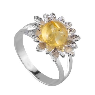 Серебряное кольцо с натуральным лимонным янтарем