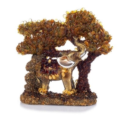 Роскошный настольный сувенир "Слон", украшенный натуральным янтарём