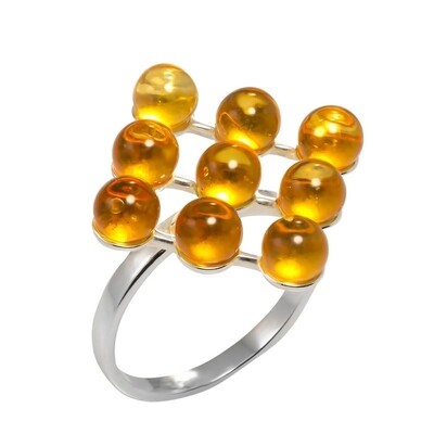Оригинальное серебряное кольцо с шариками из лимонного янтаря