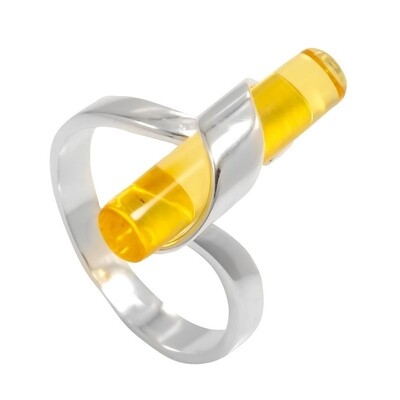 Модное серебряное кольцо с натуральным лимонным янтарём