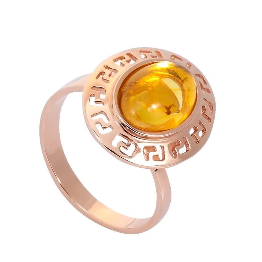 Яркое позолоченное кольцо с натуральным лимонным янтарем
