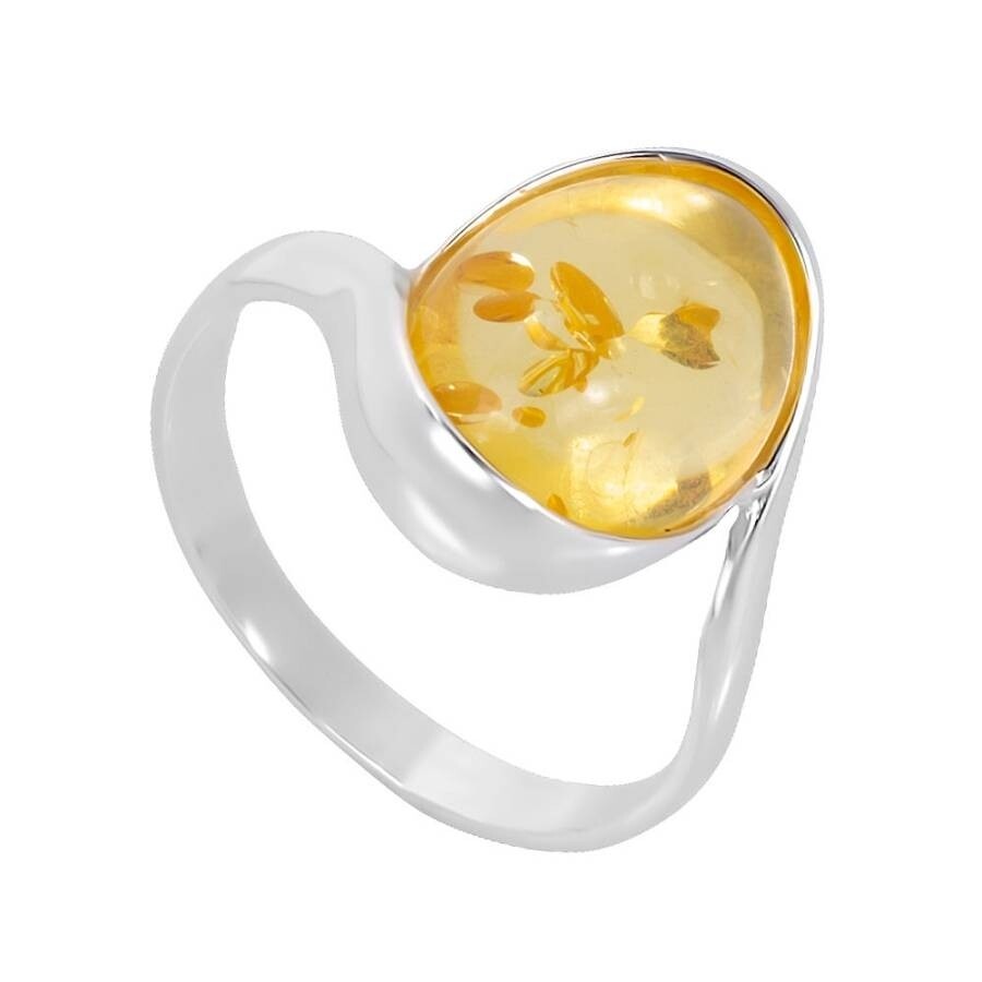 Утонченное серебряное кольцо с натуральным лимонным янтарём