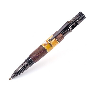 Эксклюзивная ручка из дерева зебрано с натуральным янтарем