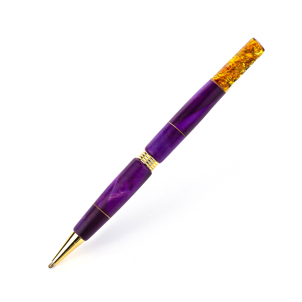 Позолоченная ручка из березовой сувели, украшенная натуральным янтарем