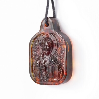 Православная подвеска - икона из натурального янтаря "Вседержитель"