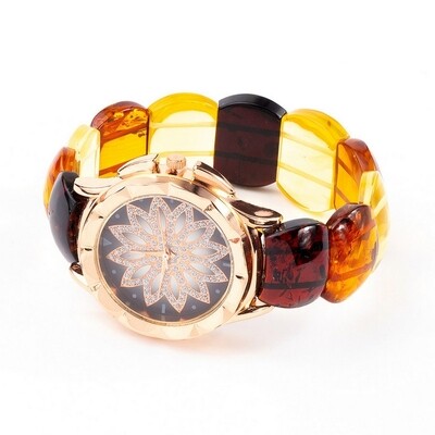 Стильные наручные часы с браслетом из натурального разноцветного янтаря