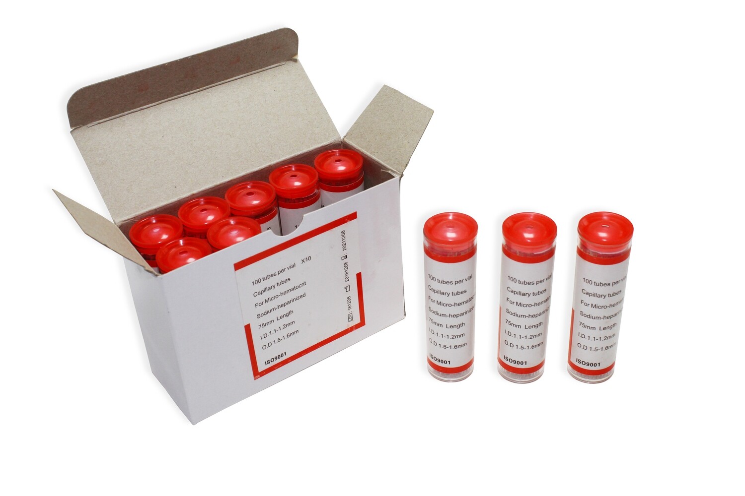 BRUNER, Capillary Tubes - Non - Heparinized - Red Tip 100&#39;s / vial