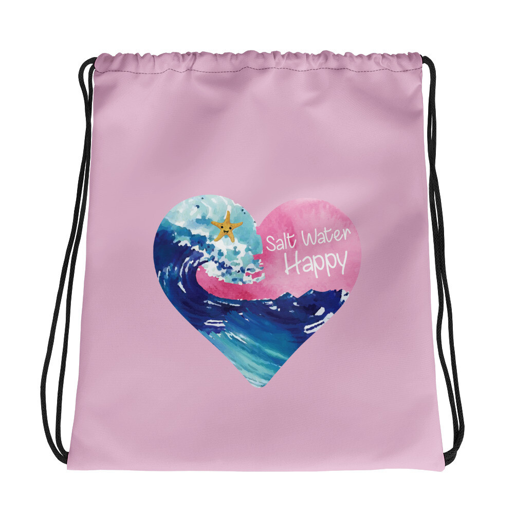 Salt Water Happy Pink Drawstring bag