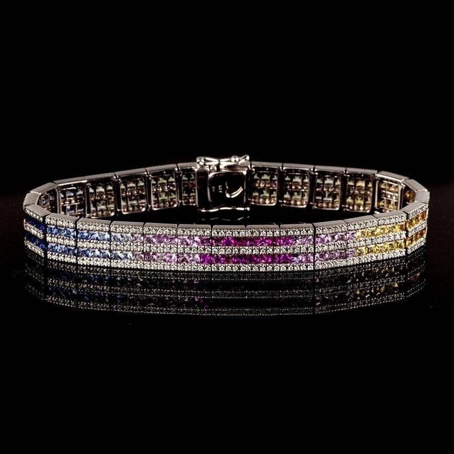 Multi Color Sapphire & Diamonds Tennis Bracelet