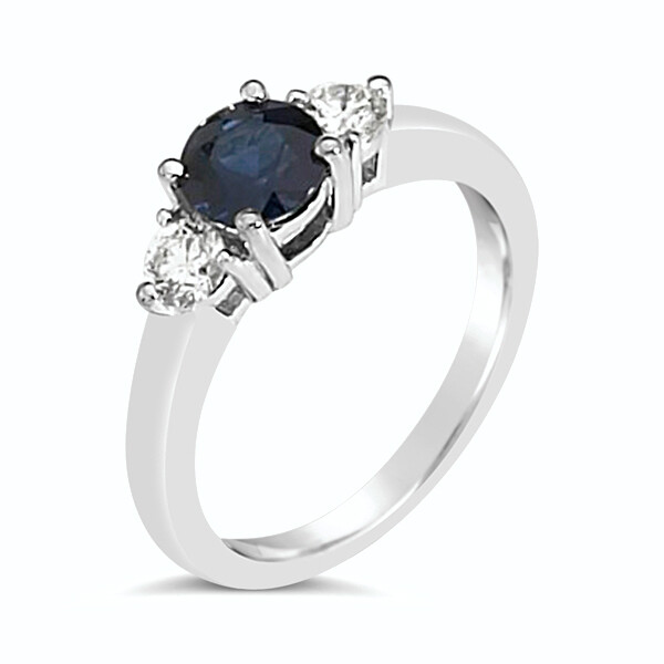 14K Three stone Sapphire & Diamond Ring