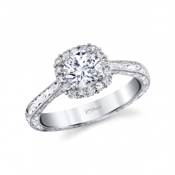 Engraving Cushion Halo Diamond Engagement Ring