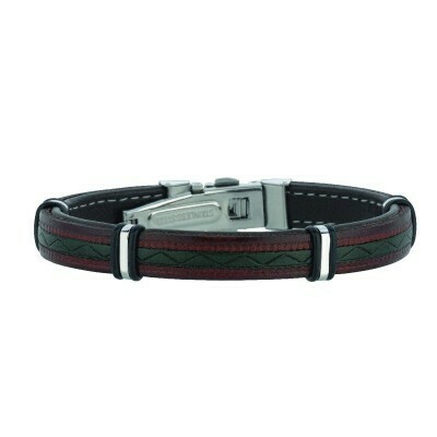 Stainless Steel 8.5" Shiny 2-Tone Leather Bracelet
