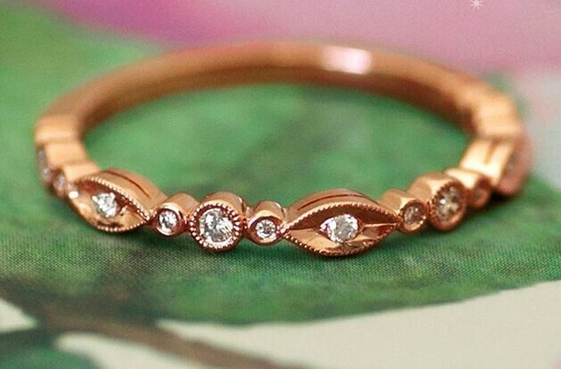 14K Rose Gold and Diamond Stackable Band