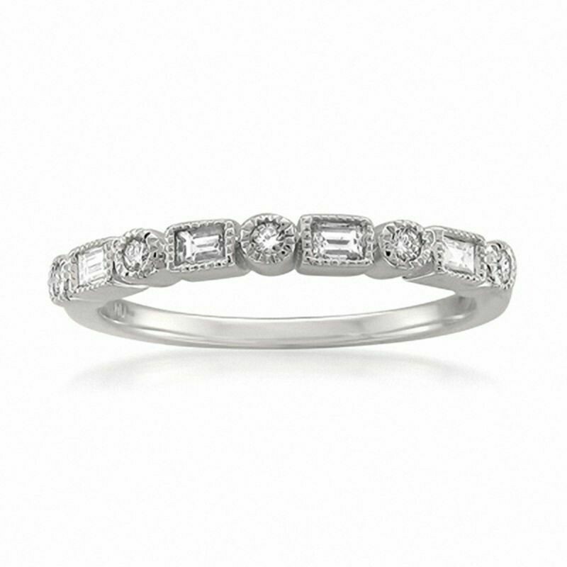 14K Round & Baguette Diamond Stackable Wedding Ring