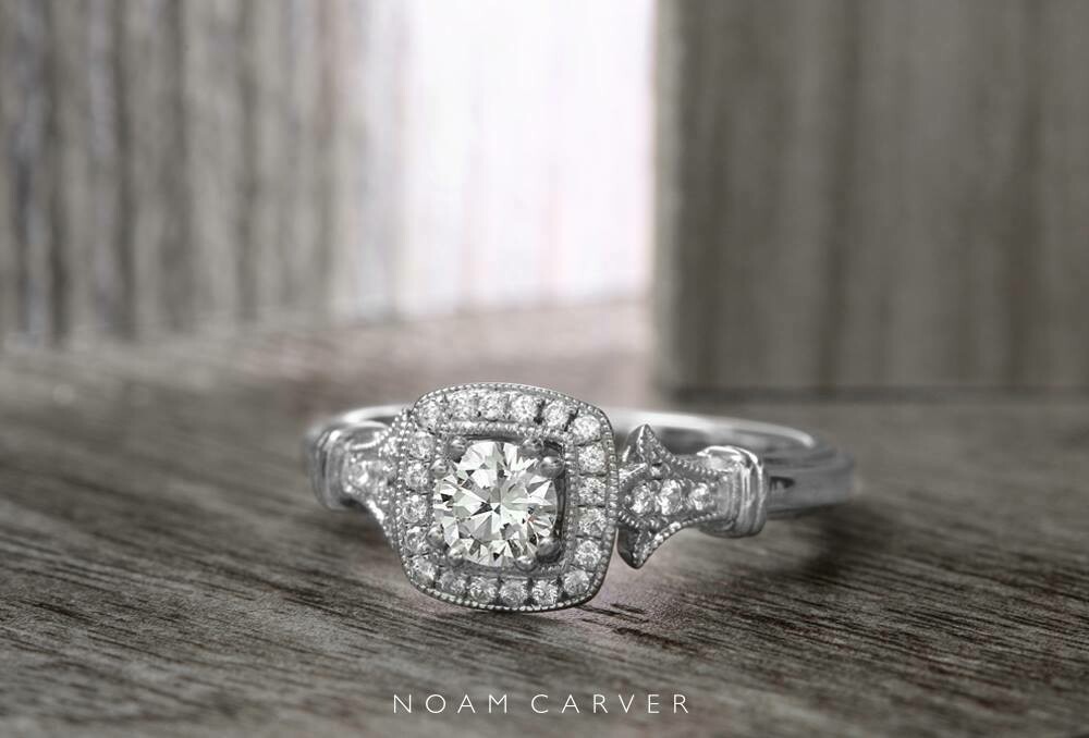 Vintage Cushion Halo Noam Carver Engagement Ring
