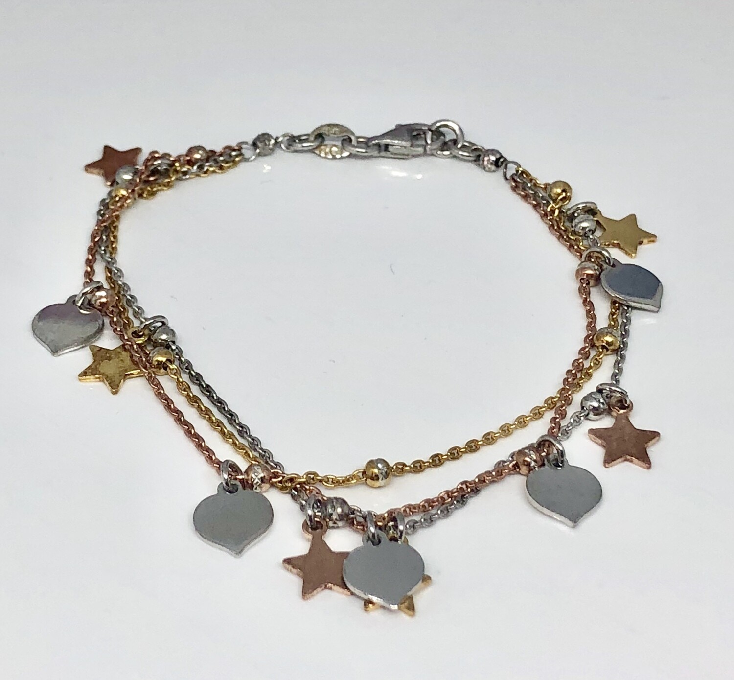 Silver Tricolor Heart & Star Bracelet