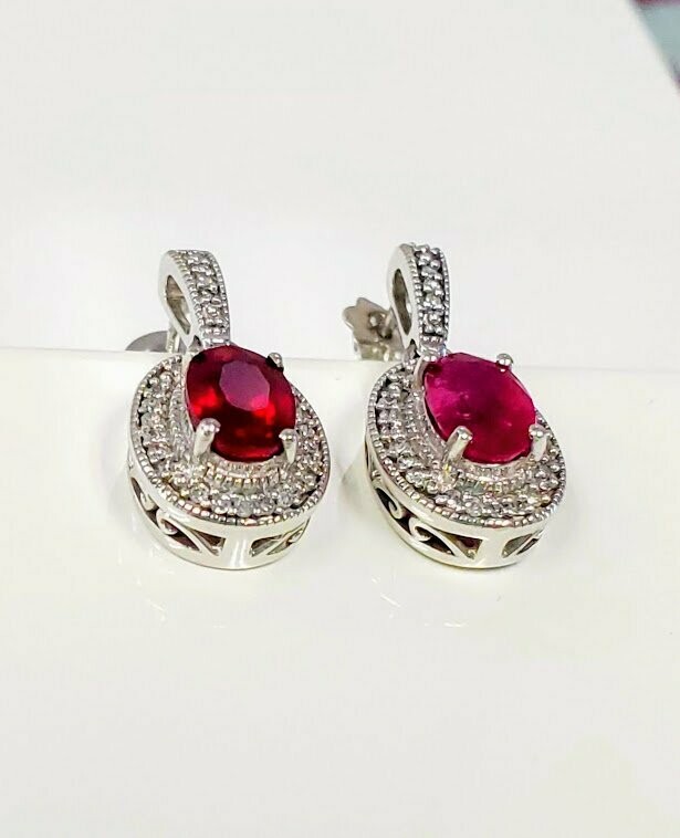 Oval Ruby & diamonds Drop Earrings