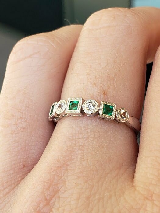 Emerald and White Sapphire Stackable Ring