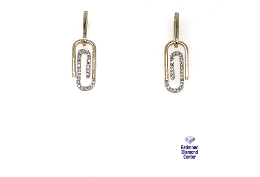 Paper Clip Diamond Gold Earrings