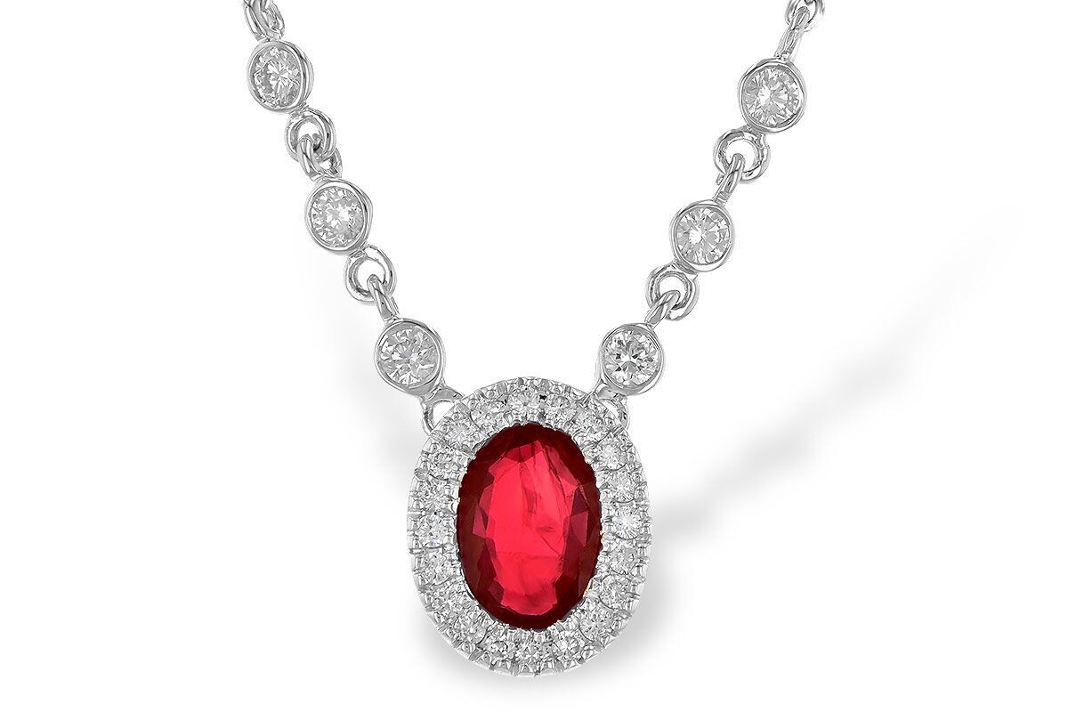 Oval Ruby and Diamonds Halo Necklace