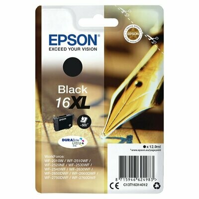 Genuine Epson 16XL (Fountain Pen) High Capacity Black Ink Cartridge (T1631)