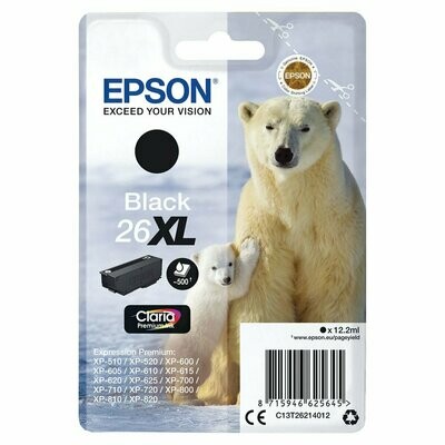 Genuine Epson 26XL (Polar Bear) High Capacity Black Ink Cartridge (T2621)