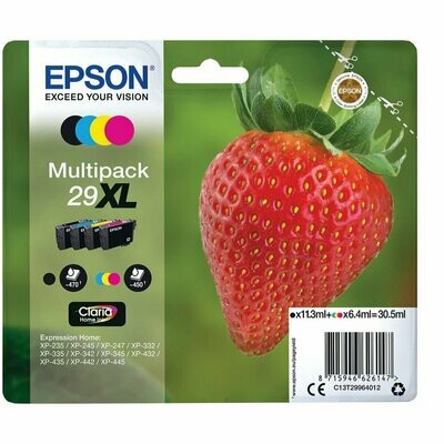 Genuine Epson 29XL (Strawberry) High Capacity Black Cyan Magenta Yellow Ink Cartridges (T2996) (4 Pack)