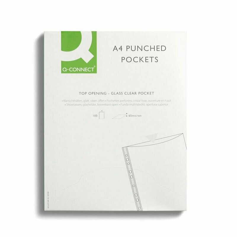 Q-Connect Quality A4 Clear Polypropylene Punched Pocket (100 Pack)