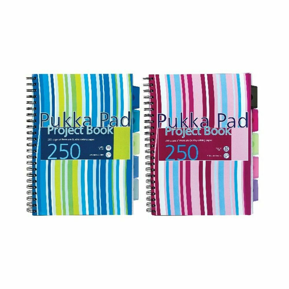 Pukka Pad Stripes A4 Polypropylene Project Book 250 Pages with removable dividers
