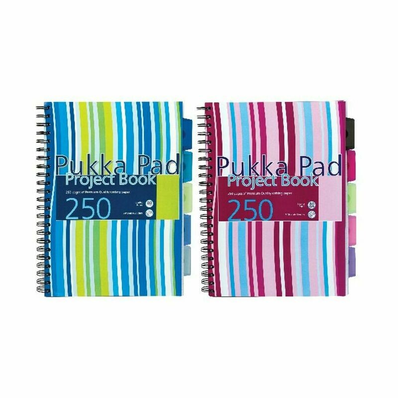 Pukka Pad Stripes A4 Polypropylene Project Book 250 Pages with removable dividers