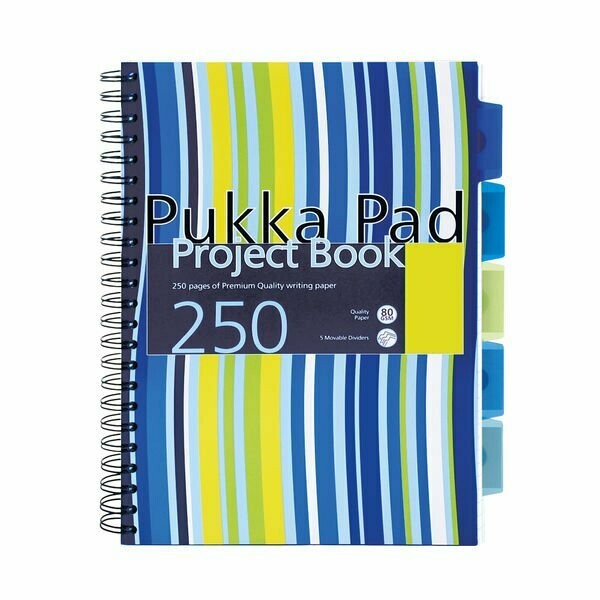 Pukka Pad Stripes A4 Polypropylene Project Book 250 Pages with removable dividers - Blue