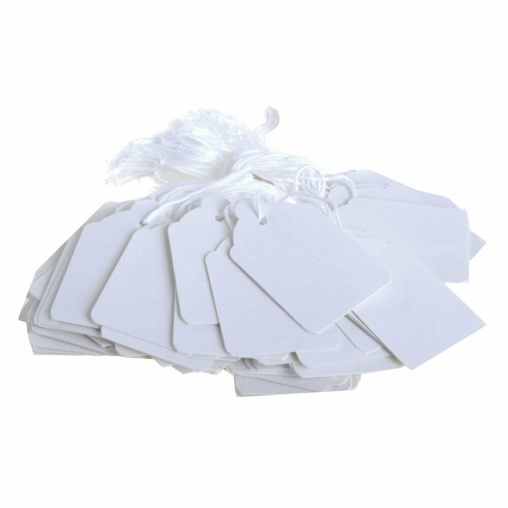White Strung Tickets/Tags (100 Pack) - Various Sizes