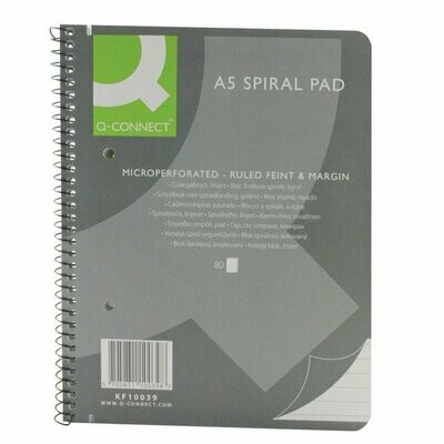 Q-Connect A5 Ruled Margin Spiral Soft Cover Notebook 160 Pages
