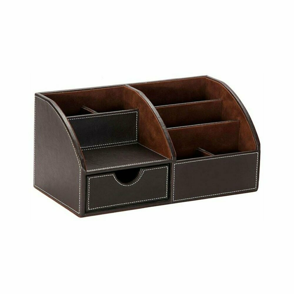 OSCO Brown Faux Leather Desk Organiser