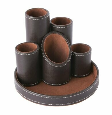 OSCO Brown Faux Leather 5 Tube Pen Pot
