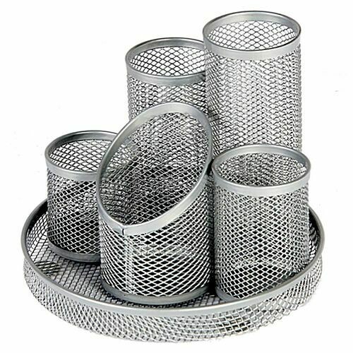 OSCO Silver Wiremesh 5 Tube Pen Pot