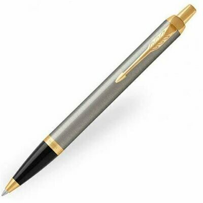 Parker IM Ballpoint Pen - Brushed Metal with Gold Trim Finish