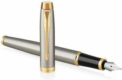Parker IM Fountain Pen – Brushed Metal with Gold Trim Finish