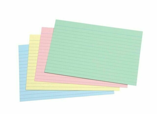 Coloured Record Cards Ruled Feint (100 Pack)