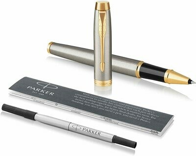 Parker IM Rollerball Pen - Brushed Metal with Gold Trim Finish